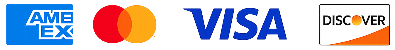 Visa, Mastercard, American Express, Discover accepted