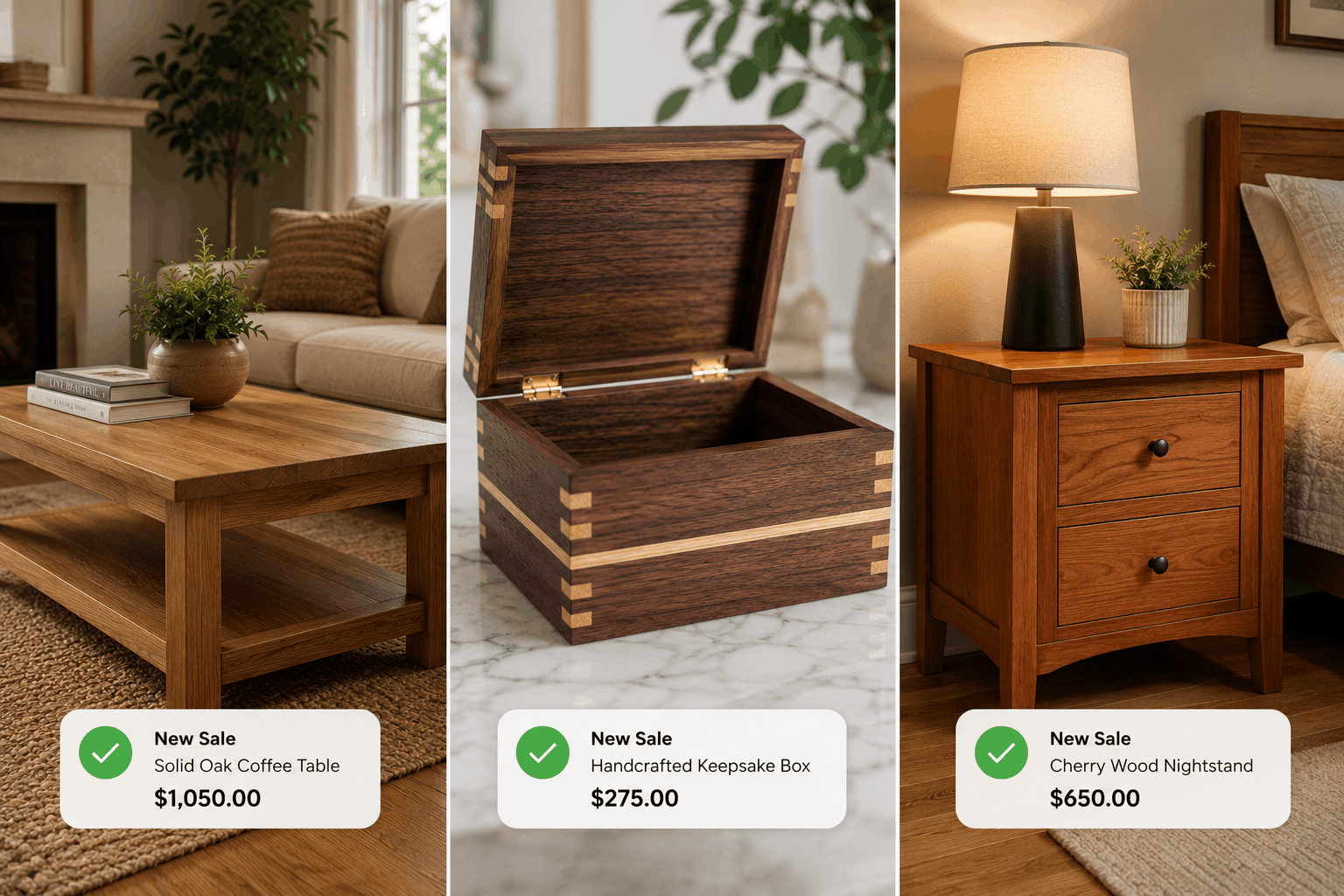 Beautiful finished handmade furniture staged in a modern home